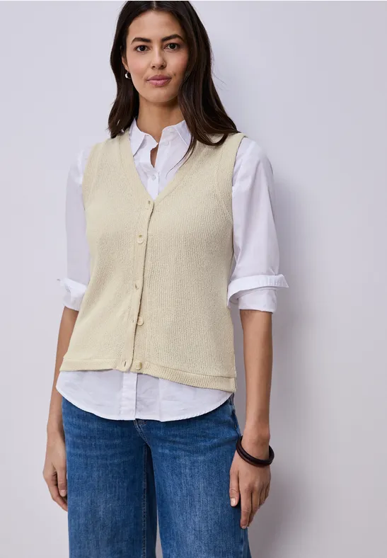 Gilet met V-hals en gebreide look smoke beige