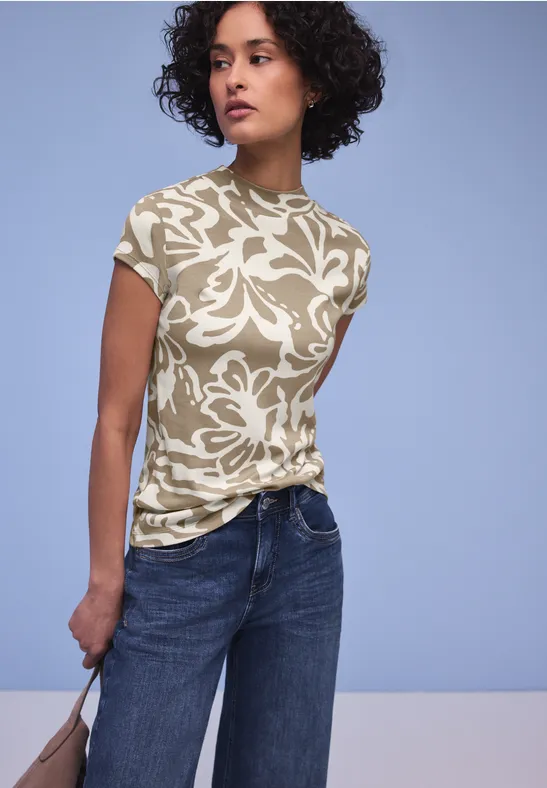 Gedessineerd basic shirt safari beige