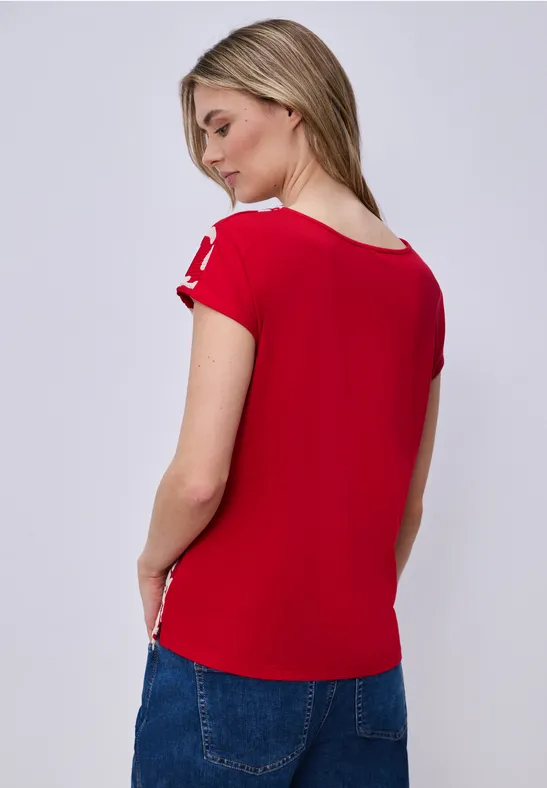 Shirt met gespleten hals en print op de voorkant salsa red