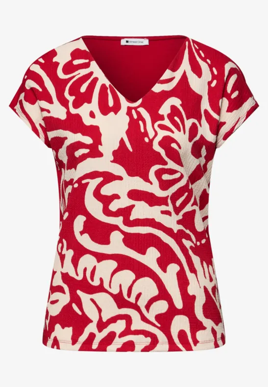 Shirt met gespleten hals en print op de voorkant salsa red