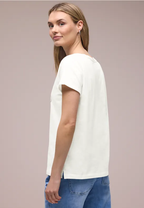 Kurzarm Shirt mit floralem Artwork off white