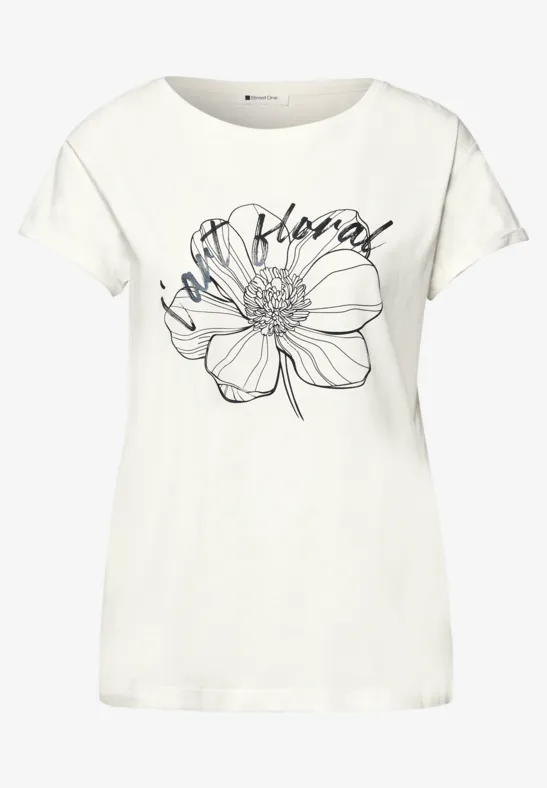 Kurzarm Shirt mit floralem Artwork off white