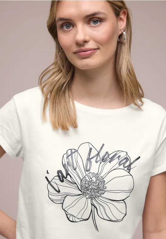 Kurzarm Shirt mit floralem Artwork off white