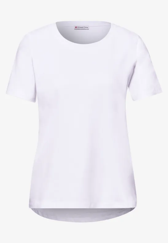 Wit dames-T-shirt met ronde hals en korte mouwen.