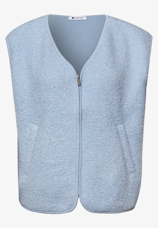 Weste mit V-Neck aus Teddy-Material calm blue