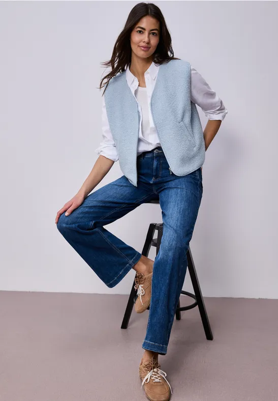 Weste mit V-Neck aus Teddy-Material calm blue