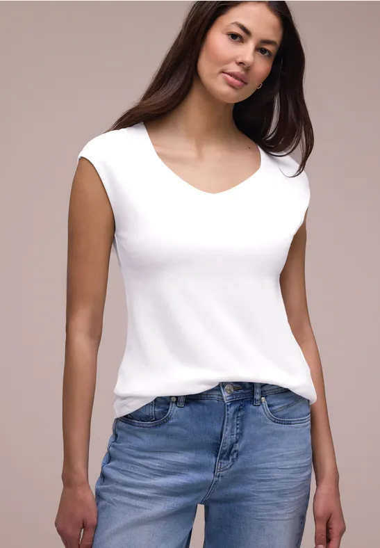 Ärmelloses Shirt mit Diamantausschnitt White