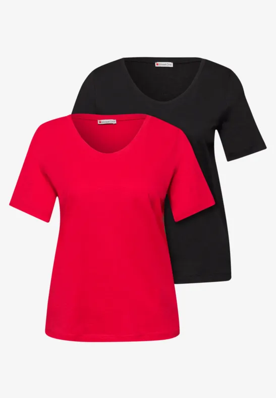 Zwei V-Ausschnitt-T-Shirts, eines in Rot, eines in Schwarz