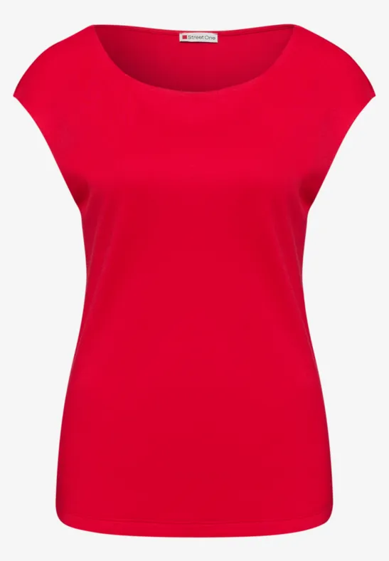 Rotes, ärmelloses Damen-Top mit weitem Rundhalsausschnitt