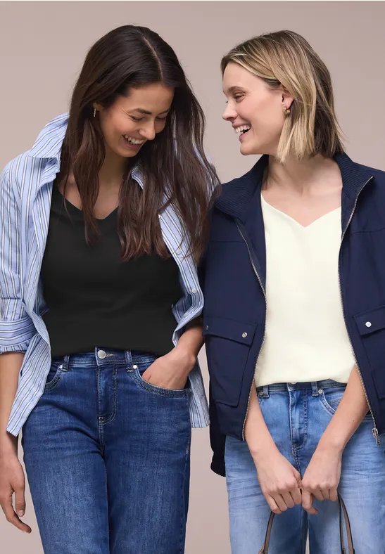 T-Shirts mit Herzausschnitt im 2er-Pack off white/black