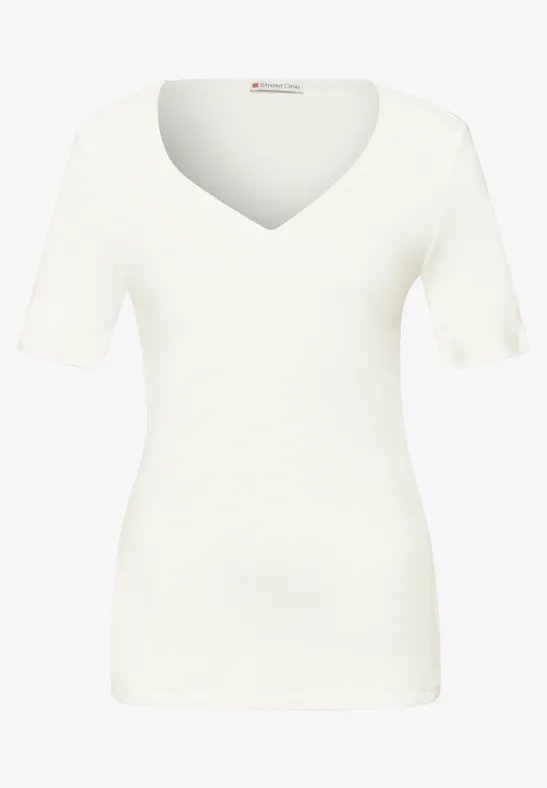 T-Shirts mit Herzausschnitt im 2er-Pack off white/black