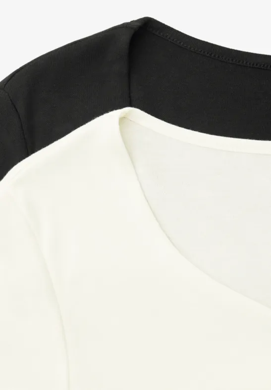 T-Shirts mit Herzausschnitt im 2er-Pack off white/black