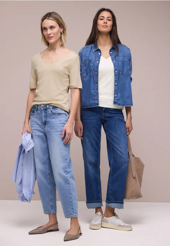 T-Shirts mit Herzausschnitt im 2er-Pack off white/cotton beige