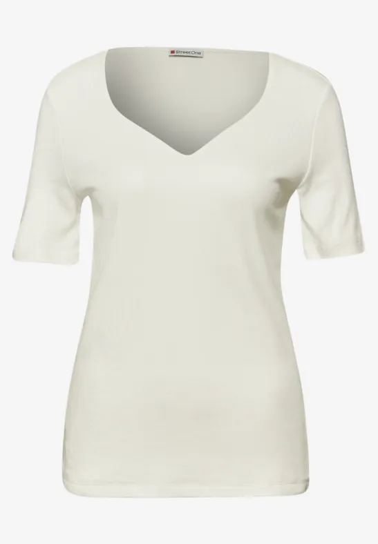 T-Shirts mit Herzausschnitt im 2er-Pack off white/cotton beige