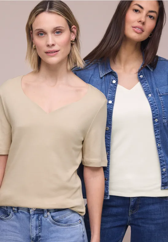 T-Shirts mit Herzausschnitt im 2er-Pack off white/cotton beige