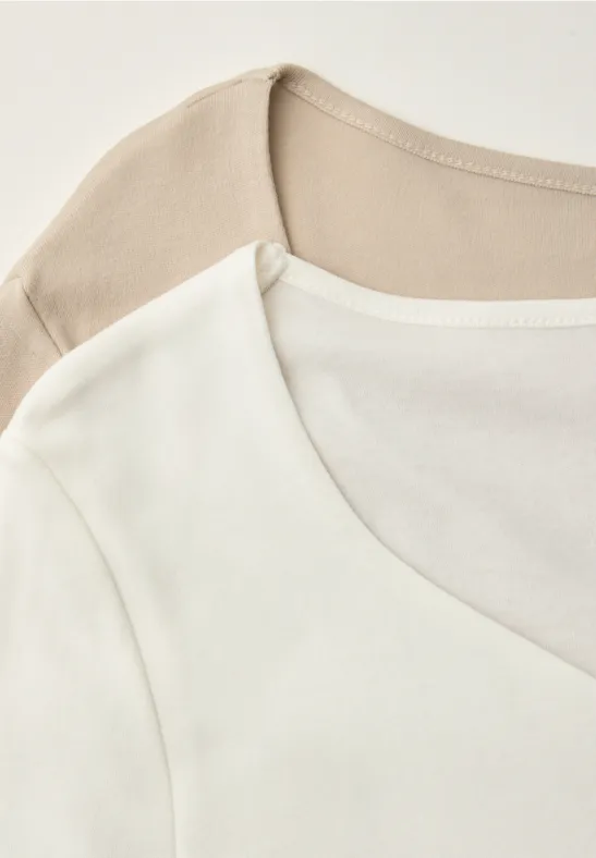 T-Shirts mit Herzausschnitt im 2er-Pack off white/cotton beige