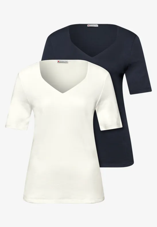 T-Shirts mit Herzausschnitt im 2er-Pack off white/shadowed navy