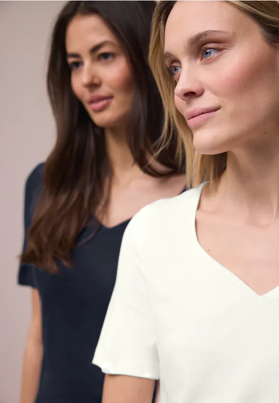 T-Shirts mit Herzausschnitt im 2er-Pack off white/shadowed navy