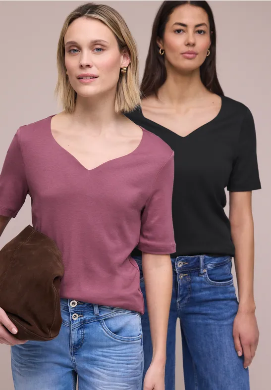T-Shirts mit Herzausschnitt im 2er-Pack black/dark clouded blush