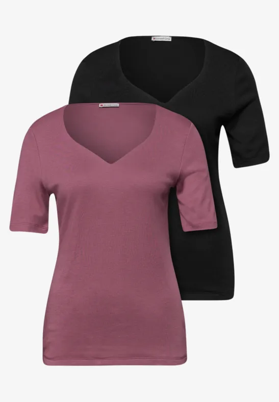T-Shirts mit Herzausschnitt im 2er-Pack black/dark clouded blush