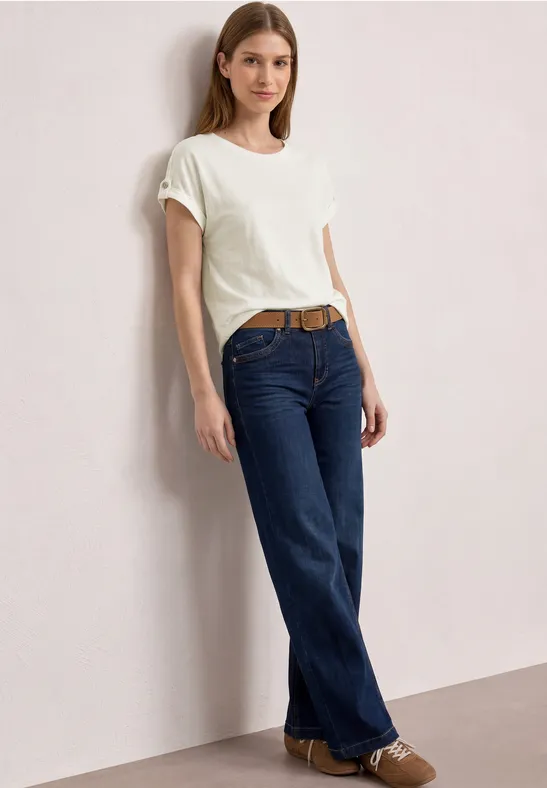 T-Shirt mit Rundhals und Knopfdetails off white