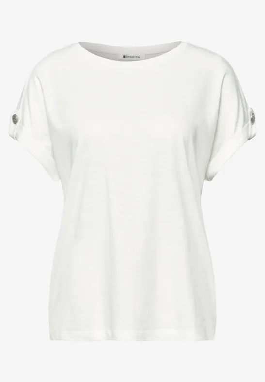 T-Shirt mit Rundhals und Knopfdetails off white