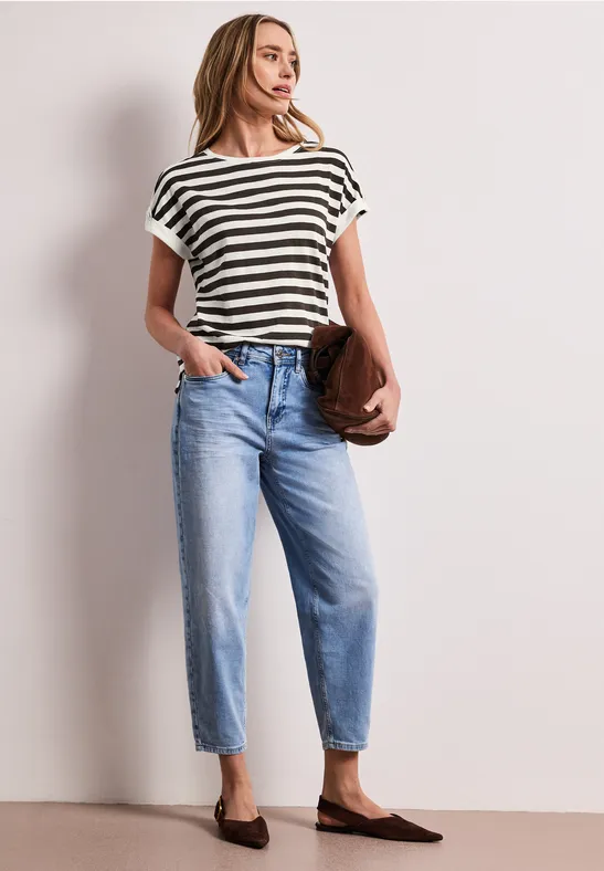 Shirt met ronde hals en knoopdetail espresso brown