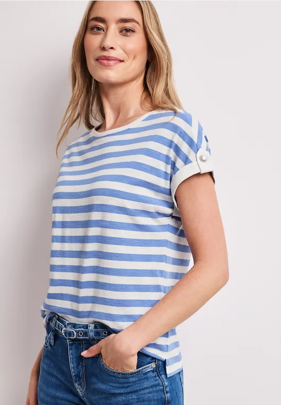 Shirt met ronde hals en knoopdetail drift blue