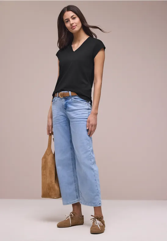 Chemise à épaules tombantes et col en V Black