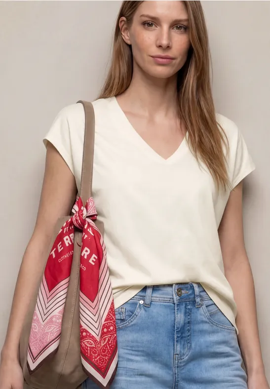 Chemise à épaules tombantes et col en V off white