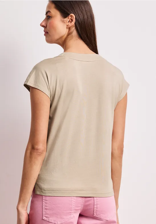 Dropped Shoulder Shirt mit V-Neck cotton beige