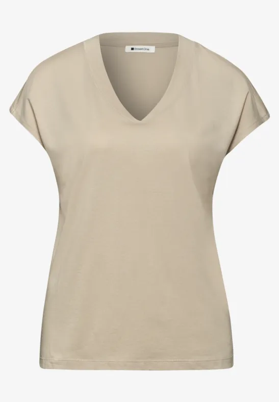 Dropped Shoulder Shirt mit V-Neck cotton beige