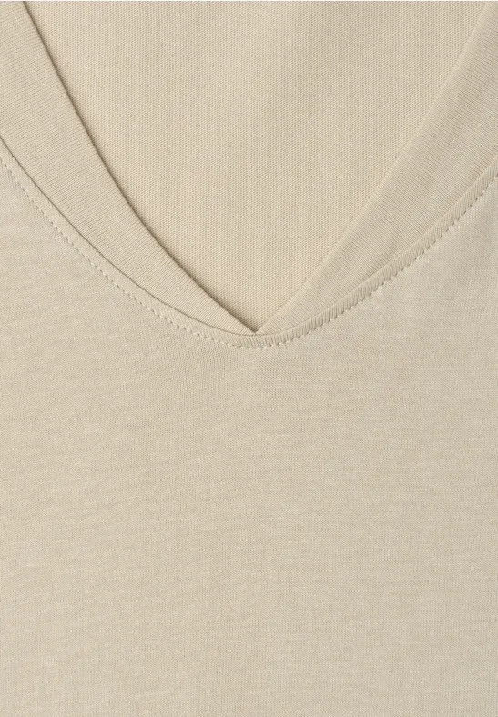 Dropped Shoulder Shirt mit V-Neck cotton beige