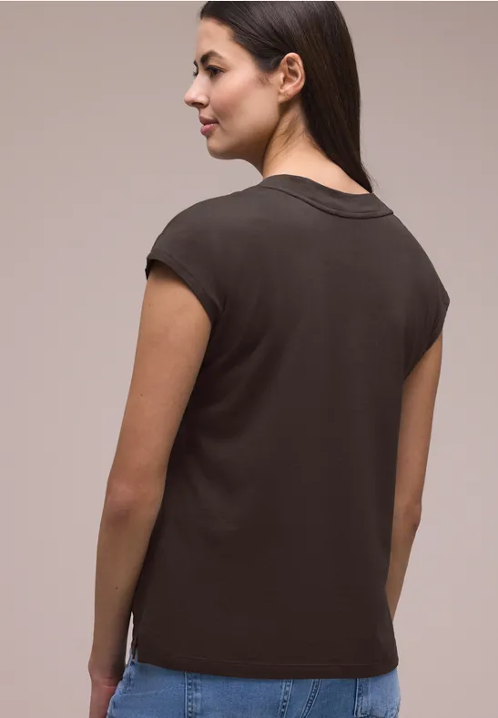 Dropped Shoulder Shirt mit V-Neck espresso brown