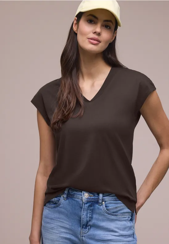 Dropped Shoulder Shirt mit V-Neck espresso brown