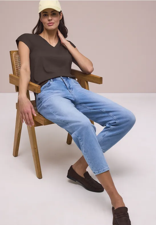 Dropped Shoulder Shirt mit V-Neck espresso brown