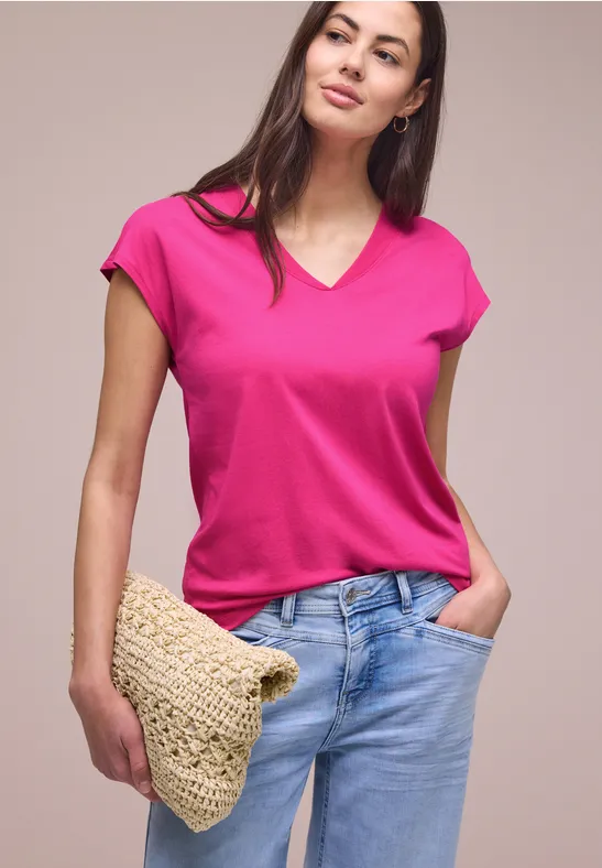 Dropped Shoulder Shirt mit V-Neck magenta dream