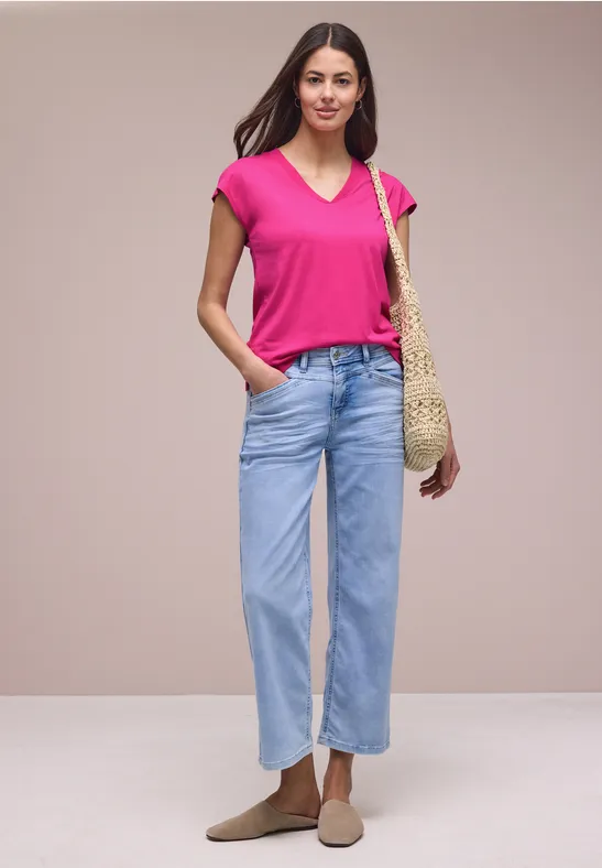 Dropped Shoulder Shirt mit V-Neck magenta dream