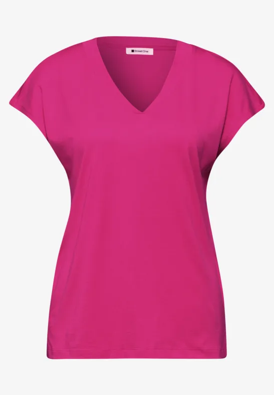 Dropped Shoulder Shirt mit V-Neck magenta dream