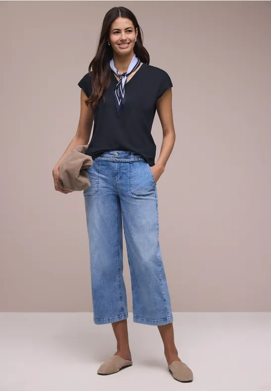 Dropped Shoulder Shirt mit V-Neck shadowed navy