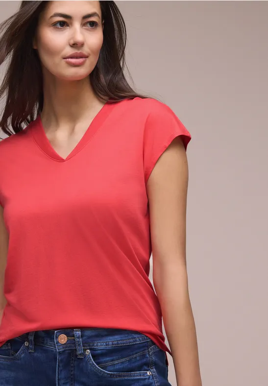 Dropped Shoulder Shirt mit V-Neck sunset red