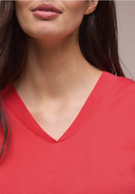 Dropped Shoulder Shirt mit V-Neck sunset red