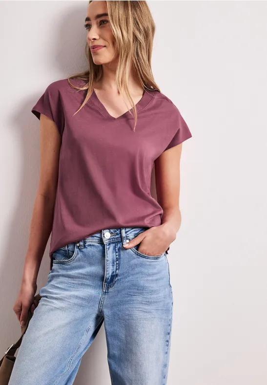 Dropped Shoulder Shirt mit V-Neck dark clouded blush