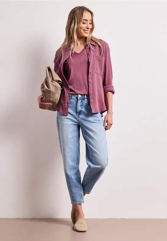 Dropped Shoulder Shirt mit V-Neck dark clouded blush