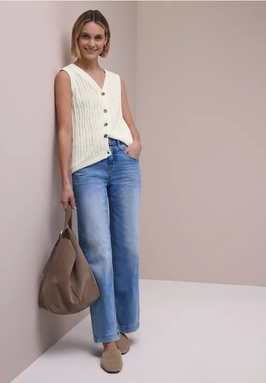 Weste mit V-Neck und Knopfleiste off white