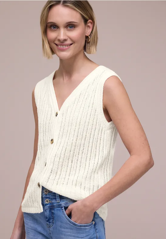 Weste mit V-Neck und Knopfleiste off white