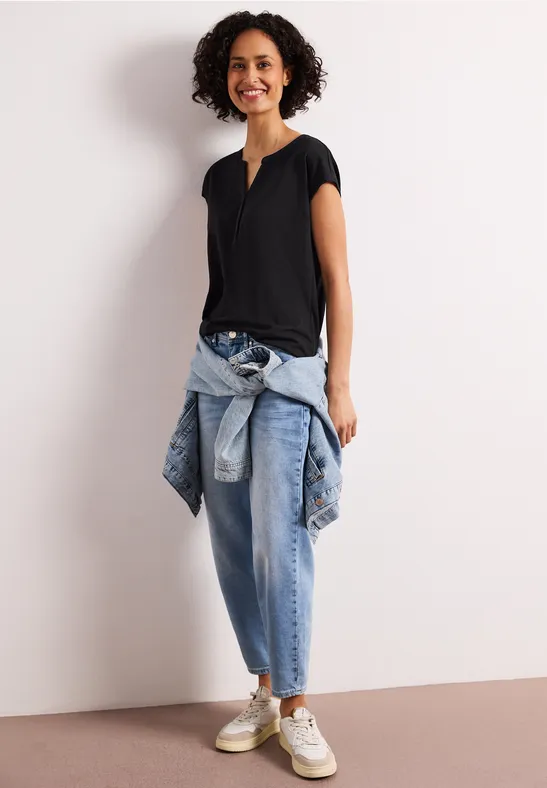 Dropped Shoulder Shirt mit Split Neck Black