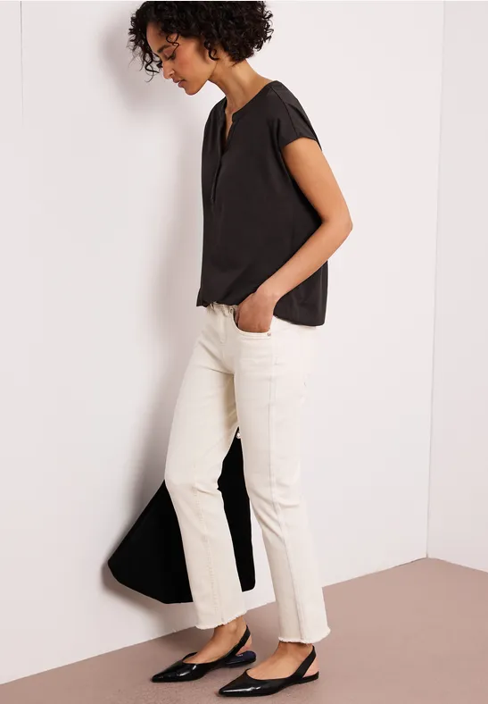 Chemise à épaules tombantes et col fendu espresso brown