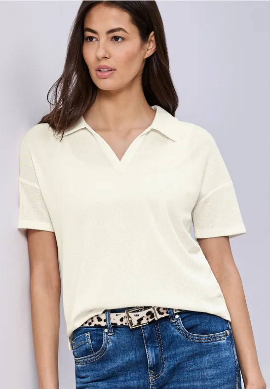 Kurzarm Poloshirt in Unifarbe off white