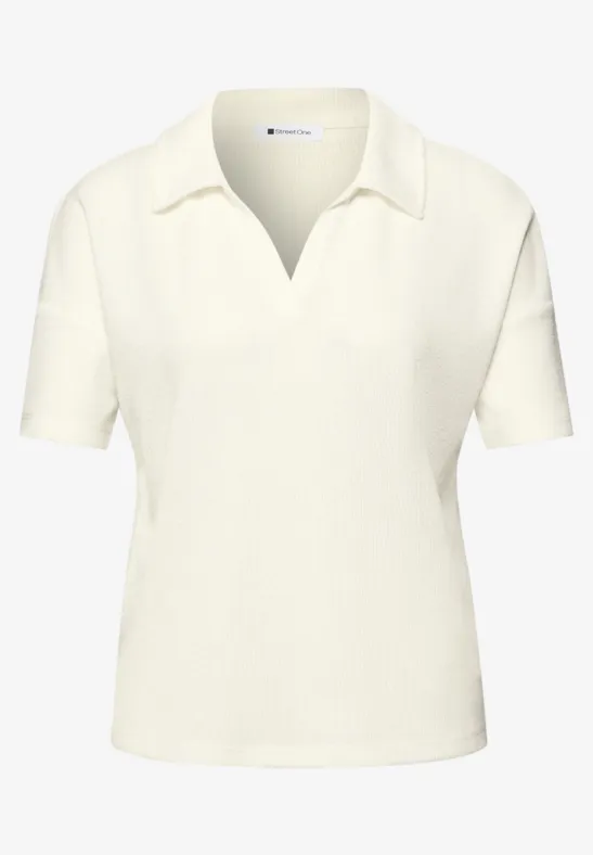 Kurzarm Poloshirt in Unifarbe off white